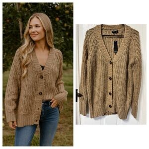 NWT Akaiv Brown cardigan with metallic accents size small